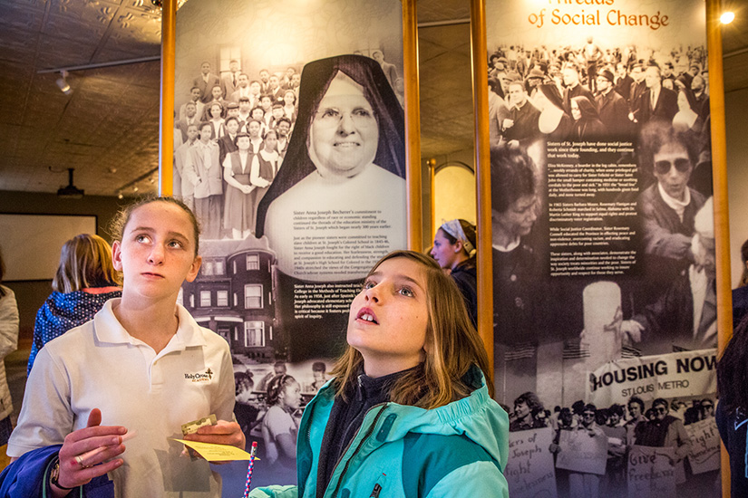 Annalise Crow, left, and Claire Mitchell described the Sisters of St. Joseph of Carondelet as “super sweet” and welcoming on a visit to their Motherhouse on Feb. 2.