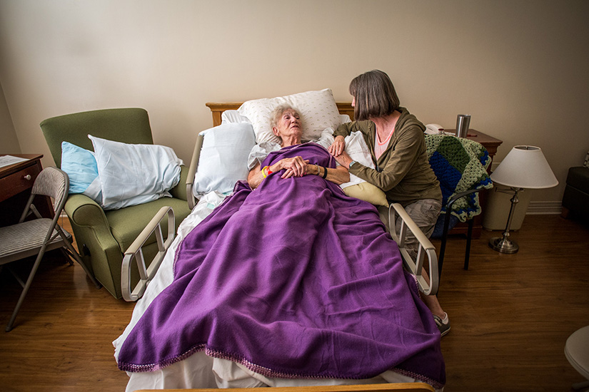Jeanette Hillenkamp, a mother of three is now living at
deGreeff Hospice House where she finds comfort, quiet and
peace. Her daughters Bobbie Wieman (pictured), Cheryl
Blume and Julie Hetherington have been keeping vigil at
her bedside.