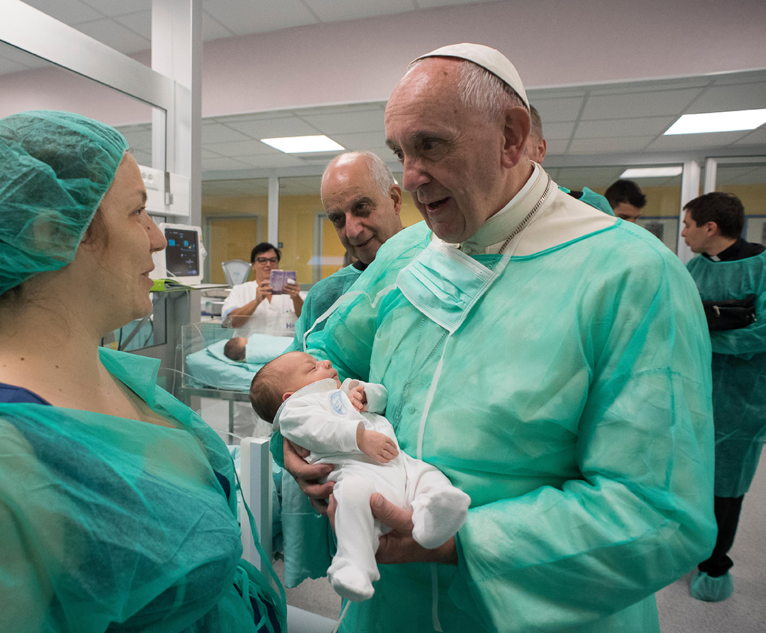 Pope Francis visited the neonatal unit at San Giovanni Hospital in Rome on a Friday, when he focuses on works of mercy.