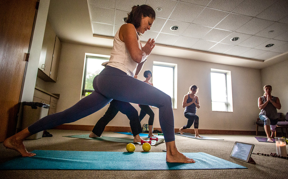 Katie Meyer instructed a SoulCore class at St. Catherine Laboure Parish in Sappington on July 26. Meyer has led sessions of the nationwide Catholic exercise and spirituality program since last year.