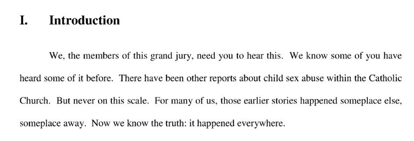 The first paragraph from the Pennsylvania grand jury report issued Aug. 14.