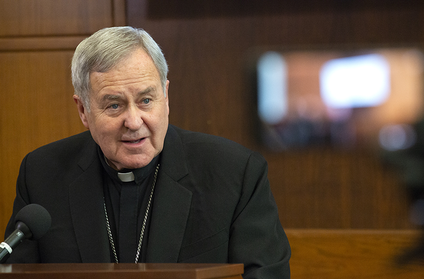 Archbishop Robert J. Carlson spoke at a press conference. Earlier in the day, the archbishop invited Missouri Attorney General Josh Hawley to perform an independent review of archdiocesan files related to abuse.