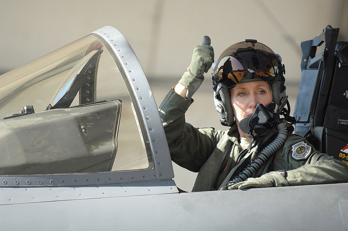 U.S. Air Force Brig. Gen. Jeannie Leavitt signaled her crew chief before taking flight at Seymour Johnson Air Force Base, N.C., in 2013 when she served as 4th Fighter Wing commander. Leavitt, a Bishop DuBourg High School graduate, will give the keynote address at the opening of the Soldiers Memorial Military Museum in Downtown St. Louis.