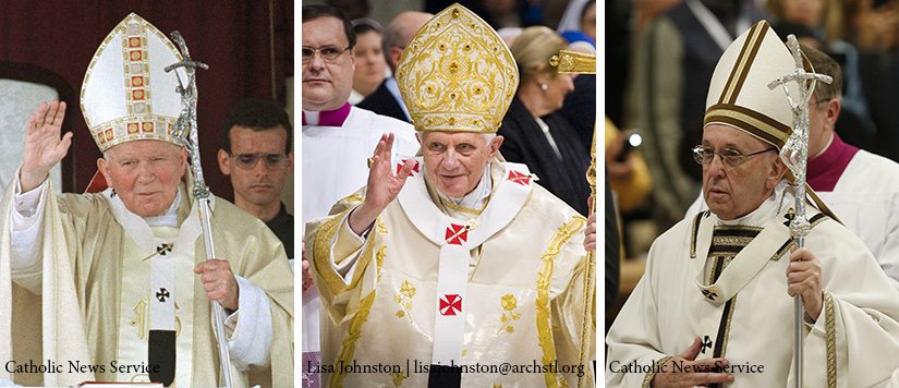 Pope John Paul II, Pope Emeritus Benedict XVI, Pope Francis