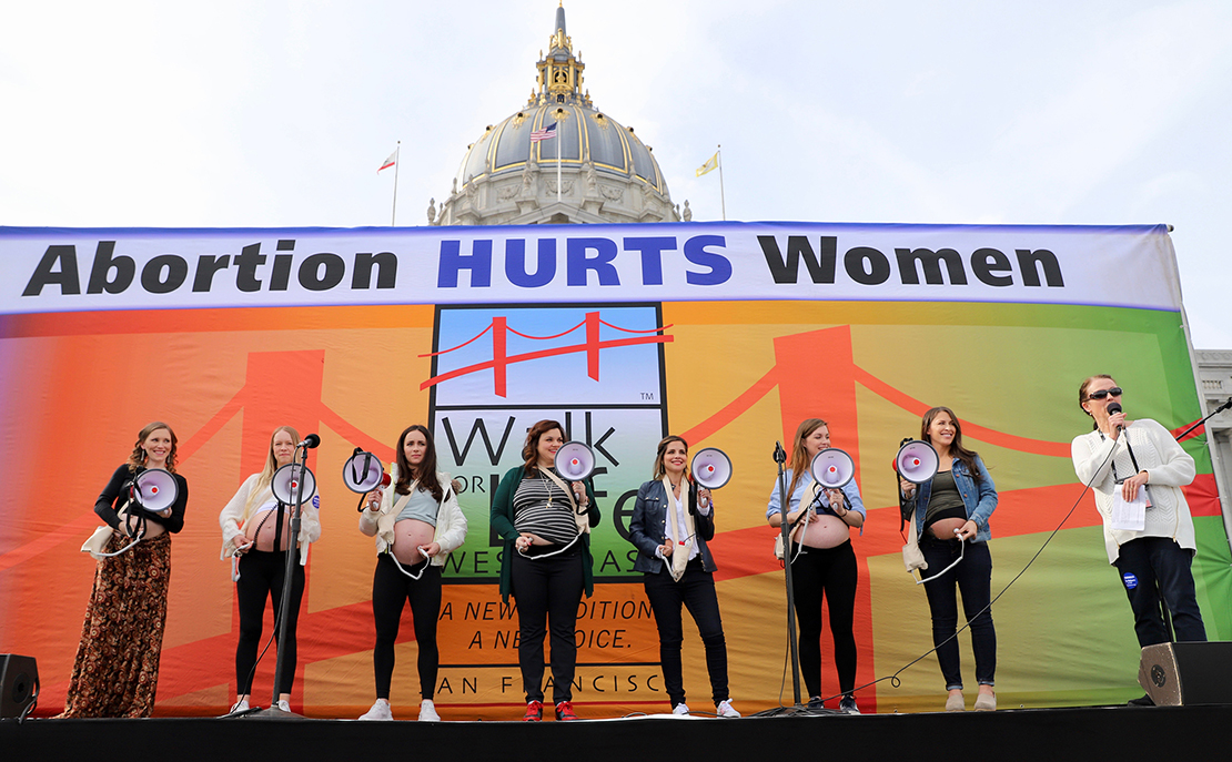 Pregnant women amplified the heartbeats of their unborn children so the crowd at Civic Center Plaza in San Francisco could hear during the Walk for Life West Coast Jan. 26. The event marked 46 years since the U.S. Supreme Court’s decision legalizing abortion.
