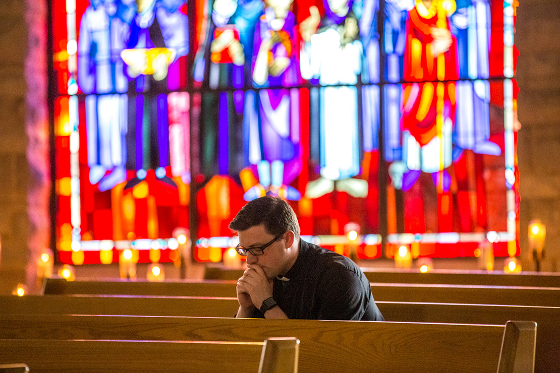 Transitional Deacon Patrick Russell has been spending the final year of his seminary studies assisting St. Joseph Parish in Cottleville. He prayed in the church on Feb. 5. He attended a discernment retreat before entering the seminary.