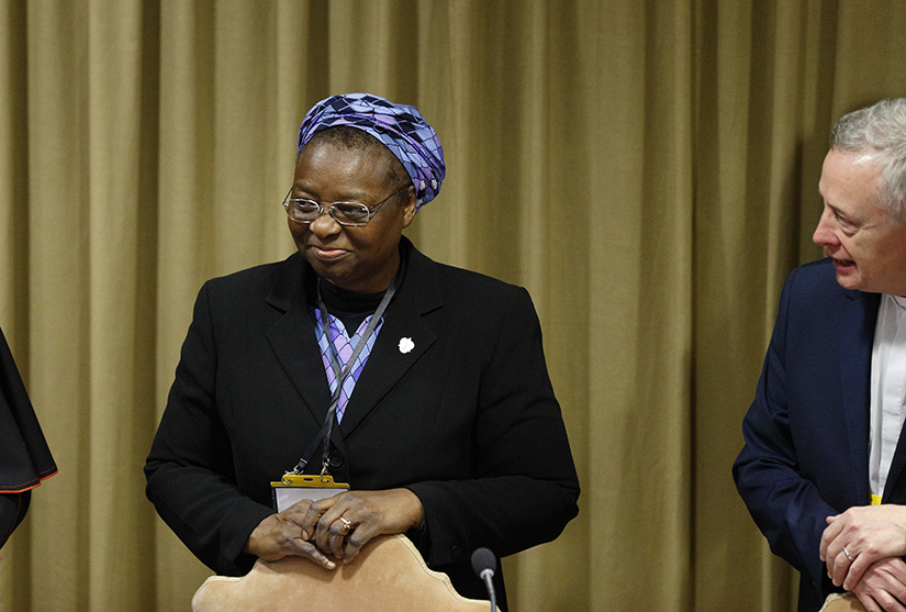 Nigerian Sister Veronica Openibo, congregational leader of the Society of the Holy Child Jesus, attended the third day of the meeting on the protection of minors in the church at the Vatican Feb. 23, 2019. Sister Openibo told the gathering that clerical sexual abuse "has reduced the credibility of the church when transparency should the hallmark of mission as followers of Jesus Christ."