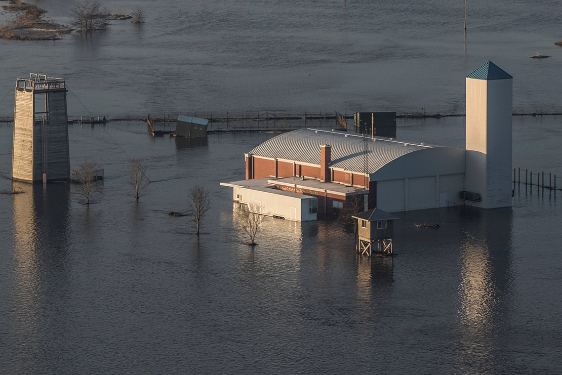 The flooded facility of the Camp Ashland Army National Guard in Ashland, Neb., is seen in this aerial photo March 17.