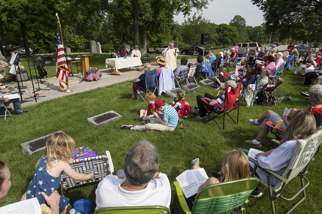 Msgr. Jack Costello celebrated a Memorial Day Mass in St. Peter Cemetery at St. Peter Parish in Kirkwood. The Memorial Day ceremony included taps, a moment of silence and reading about members of St. Peter Parish who have died in the military.