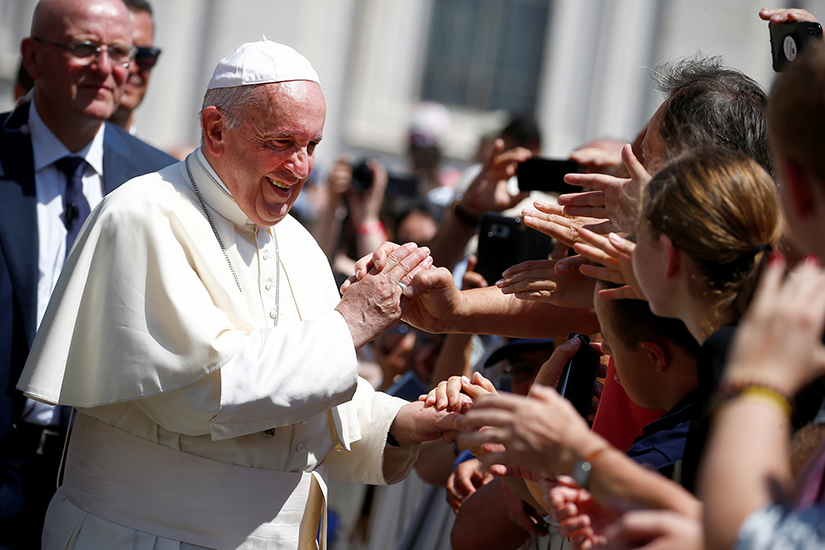 Pope Francis greeted pilgrims during his general audience in St. Peter’s Square at the Vatican June 19.