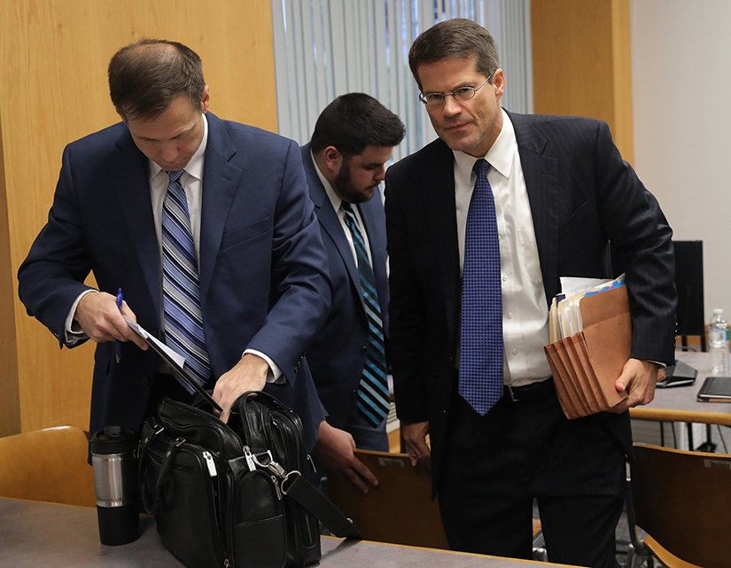 Assistant Missouri Attorney General John Sauer, right, packed up his materials on the fourth and final day of hearings between Planned Parenthood and Missouri Department of Health and Senior Services on whether Planned Parenthood can keep its abortion license on Thursday, Oct. 31 in St. Louis.