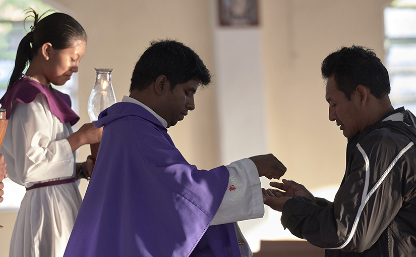 Father Edwin Anthony, a Jesuit missionary from India, celebrated Mass in St. Ignatius, Guyana. St. Ignatius is on the border with Brazil on the Rio Tacutu, which flows into Rio Negro, a tributary of the Amazon.