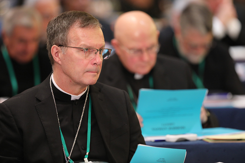 Bishop William M. Joensen of Des Moines, Iowa, listened to a speaker during the fall general assembly of the U.S. Conference of Catholic Bishops in Baltimore Nov. 11. 