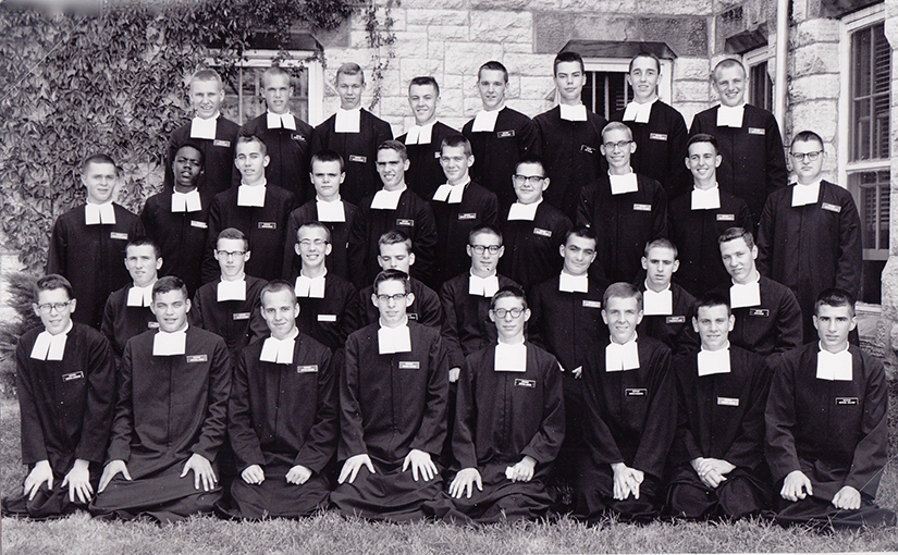 Brother James Miller, top row, third from right, is pictured with the class of 1962 who received their robes to become Christian Brothers. A native of Wisconsin, Brother Miller attended the junior novitiate at La Salle Institute in Glencoe, which is now La Salle Retreat Center.