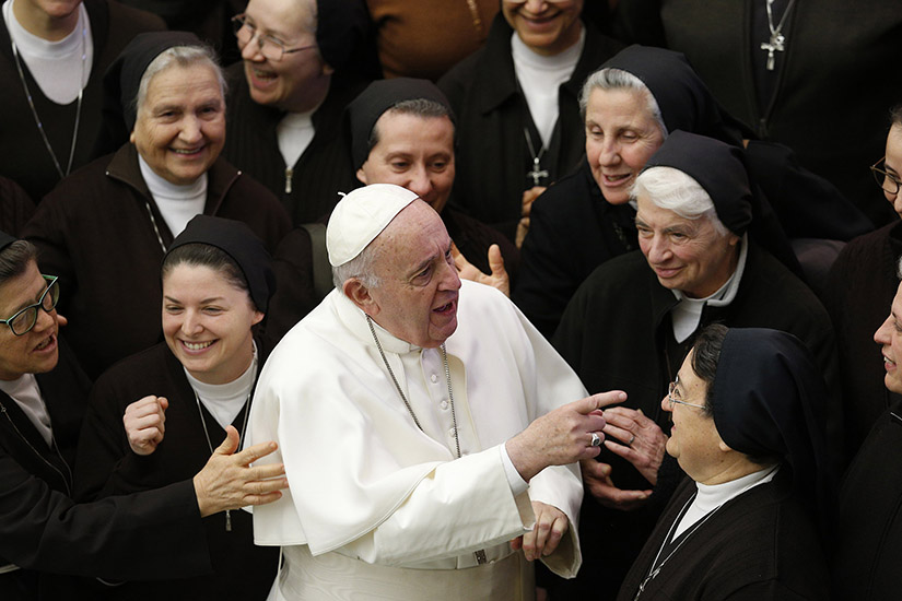 Pope Francis greeted nuns during his general audience in Paul VI hall at the Vatican Jan. 15.