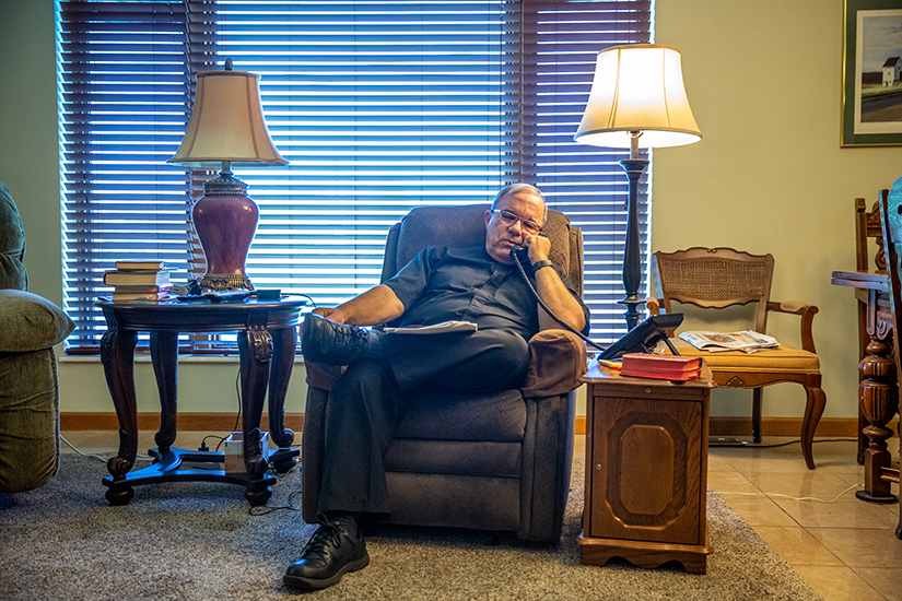 Father Stephen Bauer is reaching out to his St. Joseph parishioners in Bonne Terre in an old-fashioned way: by making phone calls. He’s calling about 20 parishioners per day, “I’m calling to say, ‘Hi. We’re here. We’re still Church.’”