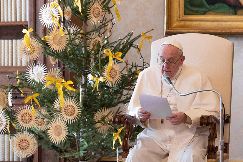 Pope Francis led his weekly general audience from the library of the Apostolic Palace at the Vatican Dec. 30. In his main talk, the pope focused on the importance of thanking God and letting others see one’s gratitude.