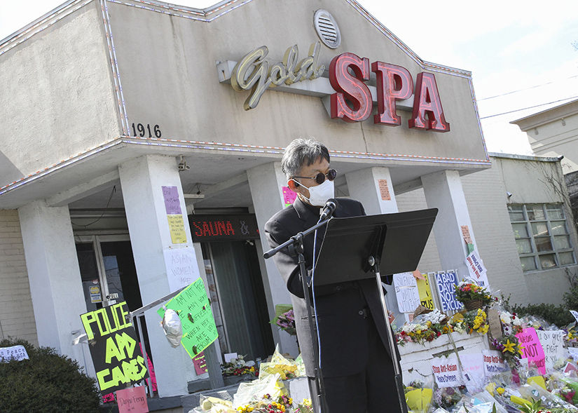 Father Kolbe Chung, pastor at St. Andrew Kim Church in Duluth, Ga., led an interfaith prayer service at Gold Spa on March 21, following the deadly shootings March 16 at three Asian day spas in metro Atlanta.