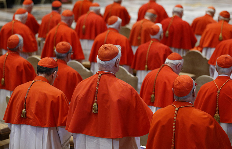 Cardinals attend the Good Friday service led by Pope Francis on March 30 in St. Peter's Basilica at the Vatican. The pope announced May 20 that he will create 14 new cardinals at a June 29 consistory. 