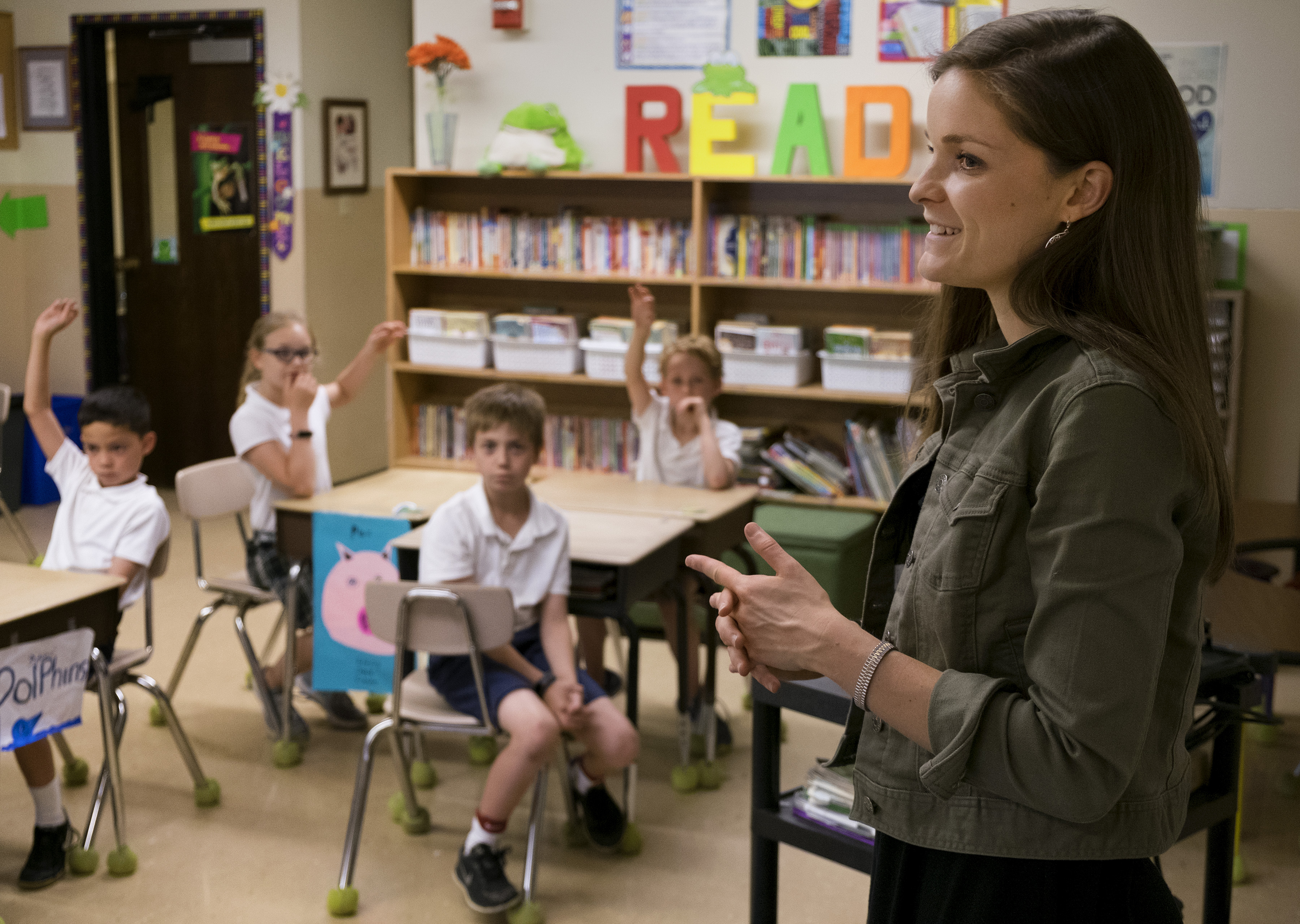 Third-grade teacher Mary Staten instructs her students during class at Incarnate Word School in Chesterfield May 21. Staten began using the Examen, a prayer technique that focuses on reflection on the events of the day in order to detect God's presence and discern His direction. She introduced the prayer to her students as part of her participation in the Contemplative Leaders in Action program, sponsored by the Office of Ignatian Spirituality of the Maryland and USA Northeast Provinces of the Society of Jesus. 