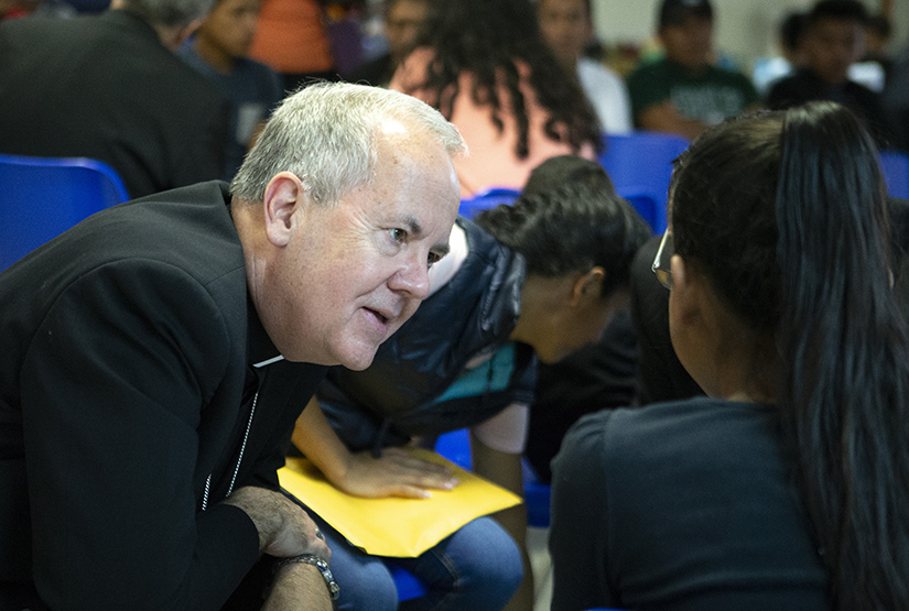 Bishop Joseph C. Bambera of Scranton, Pa., talked to an immigrant woman who was recently released from U.S. custody. He visited her July 1 at a Catholic Charities-run respite center in McAllen, Texas. A delegation of U.S. bishops traveled to the Diocese of Brownsville, Texas, to learn more about the detention of Central American immigrants at the U.S.-Mexican border.
