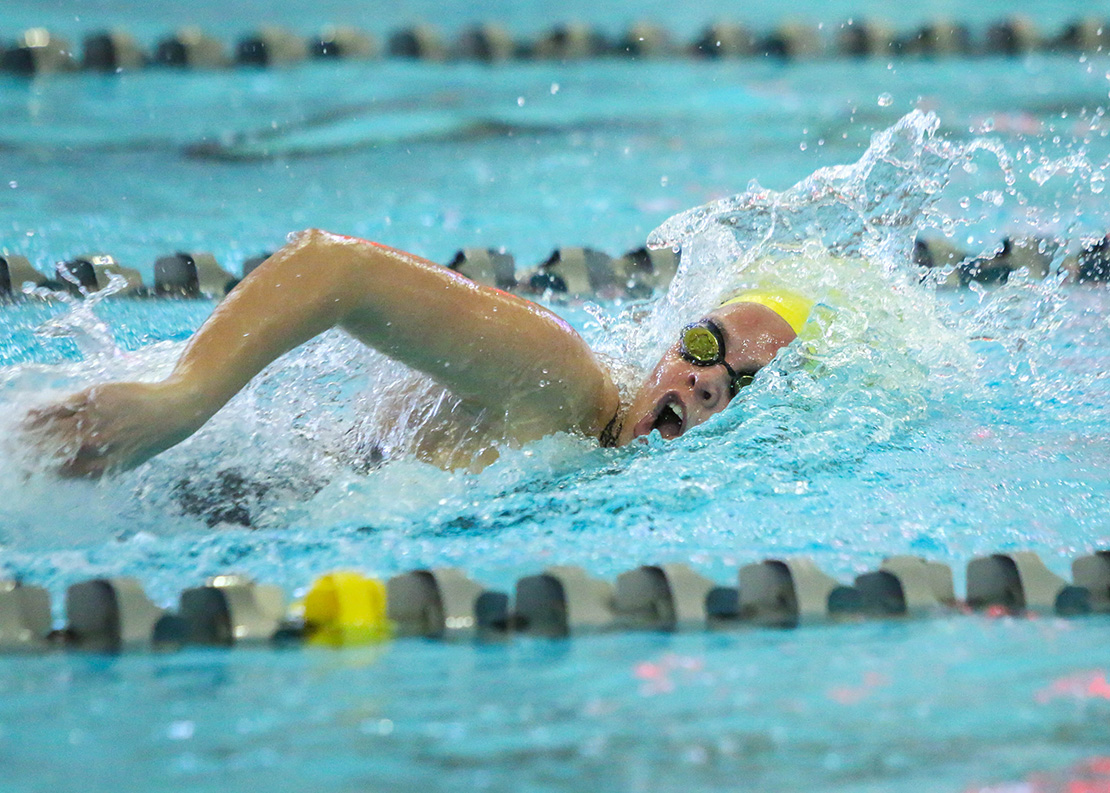 Ellie Wehrmann of Incarnate Word Academy blazed across the pool at the Missouri Class 1 state Girls Swimming and Diving Championships in February at the St. Peters Rec-Plex in St. Peters. Wehrmann, who won two events, inspires her teammates at the Catholic high school.