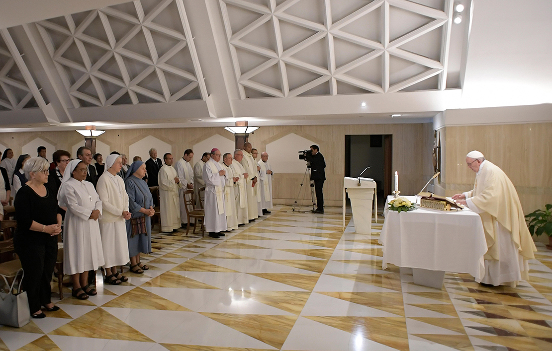 Pope Francis celebrated Mass Sept. 3 in the chapel of the Domus Sanctae Marthae where he lives. In the homily, the pope said, “With people lacking good will, with people who seek only scandal, with those who look only for division, who want only destruction,” the best response is “silence. And prayer.” According to a Vatican News report on the homily, Pope Francis said that it was with His silence that Jesus defeated the “wild dogs,” the devil, who “had sown lies in the hearts.” But Jesus is silent, the pope said, “It is the dignity of Jesus. With His silence he defeats that wild pack and walks away because it was not yet His hour.”