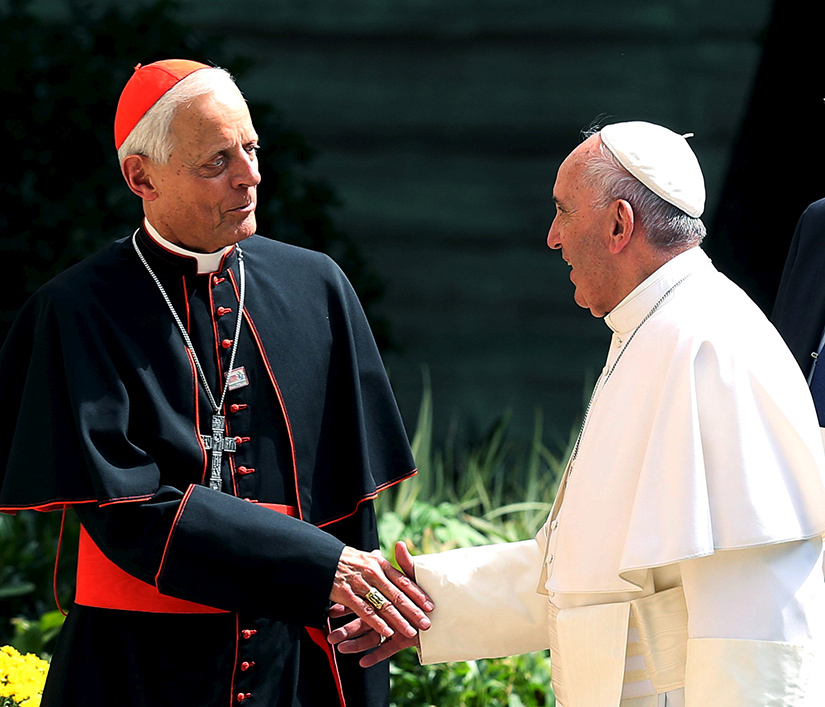 Pope Francis greeted Cardinal Donald W. Wuerl during the pontiff's 2015 visit to the United States. The pope has accepted the resignation of Cardinal Wuerl as archbishop of Washington but did not name a successor. 