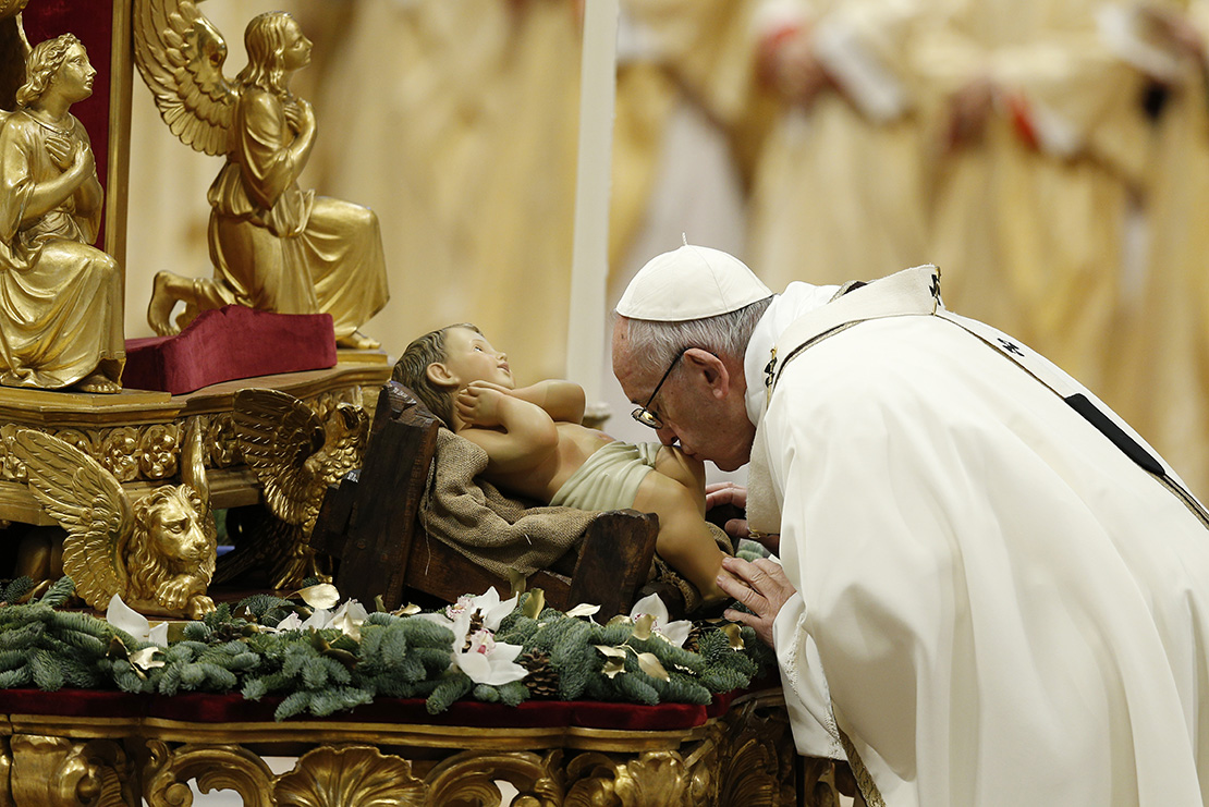 Pope Francis kissed a figurine of the baby Jesus as he celebrated Mass marking the feast of the Epiphany Jan. 6 in St. Peter’s Basilica at the Vatican.