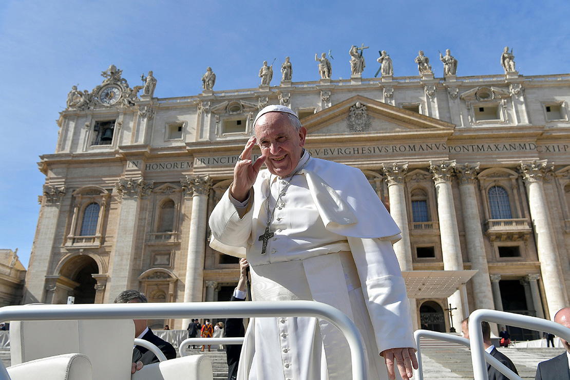 Pope Francis arrived for his general audience in St. Peter’s Square at the Vatican Feb. 27.