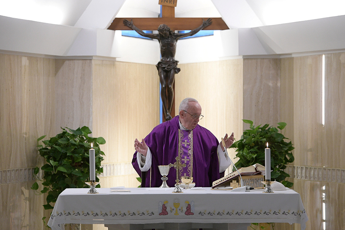 Pope Francis celebrated Mass in the chapel of his Vatican residence, the Domus Sanctae Marthae, March 21.