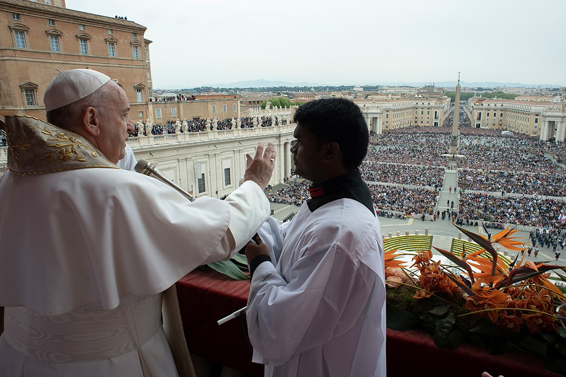 Pope Francis delivered his Easter blessing “urbi et orbi” (to the city and the world) from the central balcony of St. Peter’s Basilica at the Vatican April 21.