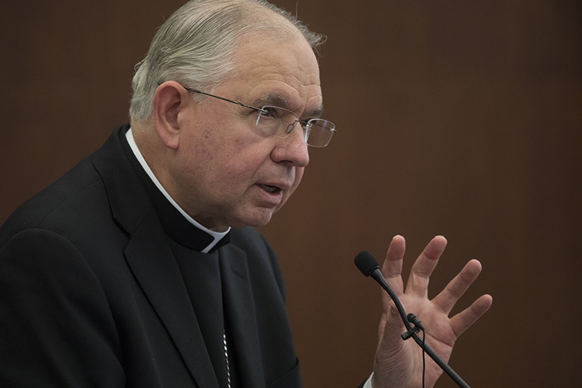Archbishop Jose H. Gomez of Los Angeles speaks during a lecture at The Catholic University of America in Washington Feb. 6, 2019. 