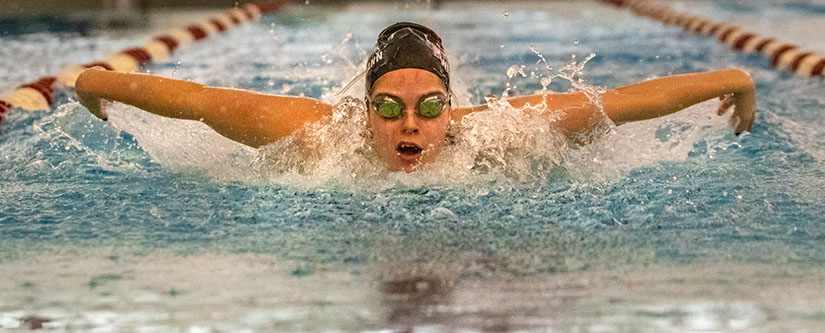 Incarnate Word Academy swimmer Ellie Wehrmann practiced at Mark Twain Athletic Complex at UMSL in St. Louis Feb 12. Wehrmann, a two-time state champion in the 100-yard freestyle said, “Swimming is something I have a passion for and I love, so it’s easy to concentrate on it.”