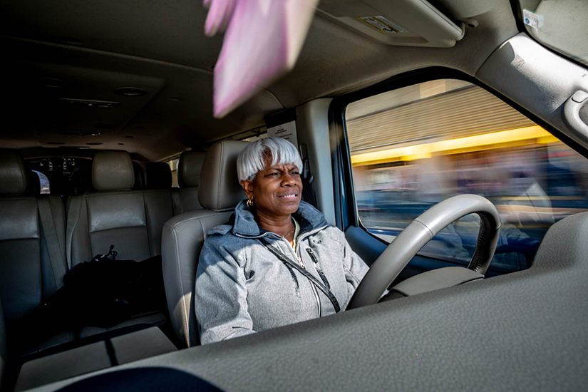 Sally Berry-Austin drove clients to and from sessions at Queen of Peace Center in St. Louis Feb. 19. The transportation service helps remove the barrier of getting to the center for treatment that many clients face.