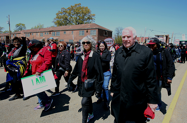 Father Clete Kiley, director of immigration policy for UNITE HERE and chaplain of the Chicago Federation of Labor, joined march in Memphis.