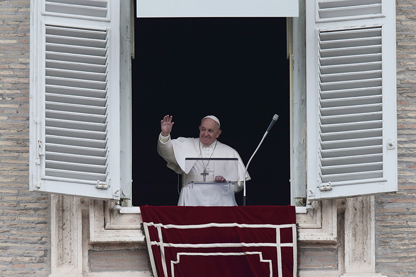 Pope Francis led the Angelus from the window of his studio overlooking St. Peter’s Square at the Vatican March 1.