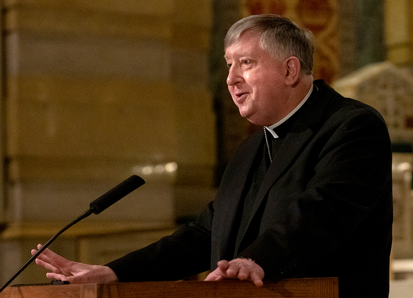 Archbishop-elect Mitchell Rozanski spoke at a press conference at Cathedral Basilica of Saint Louis in St. Louis on June 10.