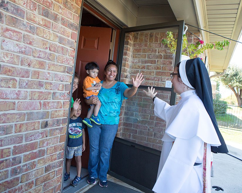 Sister Gabriela Luna Diaz, a member of the Eucharistic Missionaries of St. Teresa, visited a family in northwestern Wisconsin in this undated photo. She is part of Catholic Extension’s U.S.-Latin American Sisters Exchange Program that helps Hispanic populations face the hardships of the coronavirus crisis.