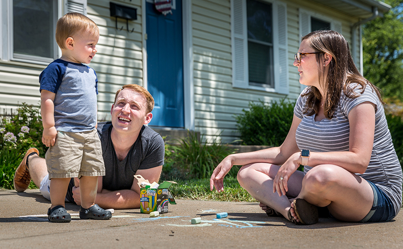 Vince and Alli Coiro made chalk art with their 19-month-old son, Louis, at their home in Maryland Heights on July 13.
