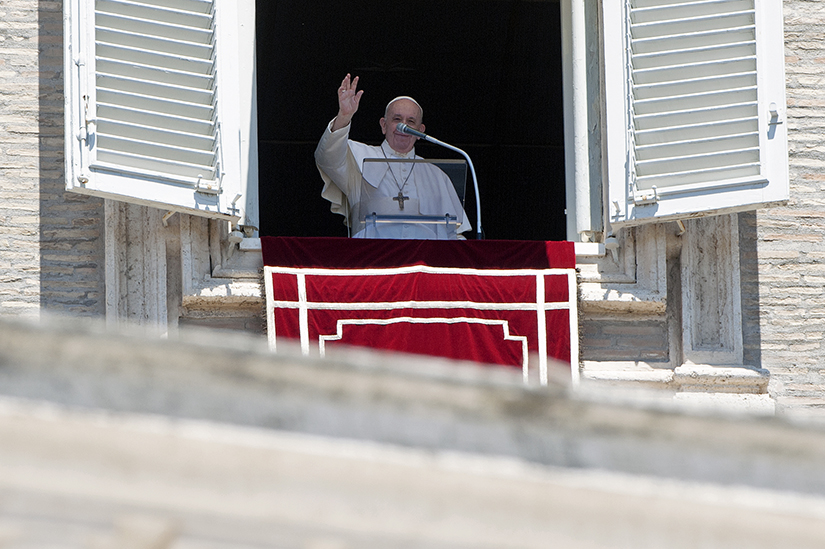 Pope Francis spoke from a window overlooking St. Peter’s Square during the Angelus July 19. The pope expressed his concerns about increased tensions at the Armenia-Azerbaijan border.