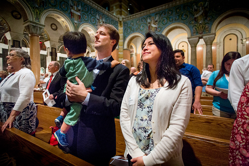 More than one hundred people were commissioned in 2016 as missionary disciples after completing a three-year lay formation program in the archdiocese for Catholic adults active in their parishes. Walker and Ana McClellan from St. Alban Roe Parish went through the program together. Their 1-year-old son Peter enjoyed the Cathedral Basilica of Saint Louis.