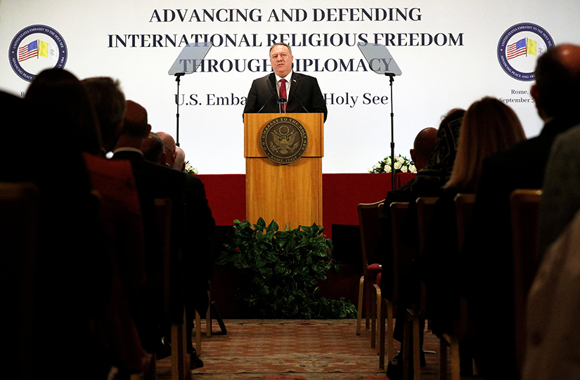 U.S. Secretary of State Mike Pompeo delivered remarks at a symposium on religious freedom in Rome Sept. 30. The symposium was sponsored by the U.S. Embassy to the Holy See.
