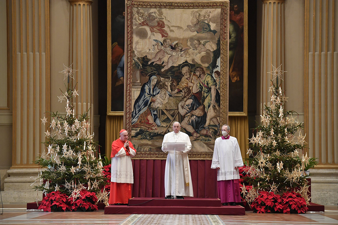 Pope Francis delivered his Christmas message and blessing “urbi et orbi” (to the city and the world) from the Hall of Blessings at the Vatican Dec. 25. In his message, he urged everyone to act as brothers and sisters, and children of God.
