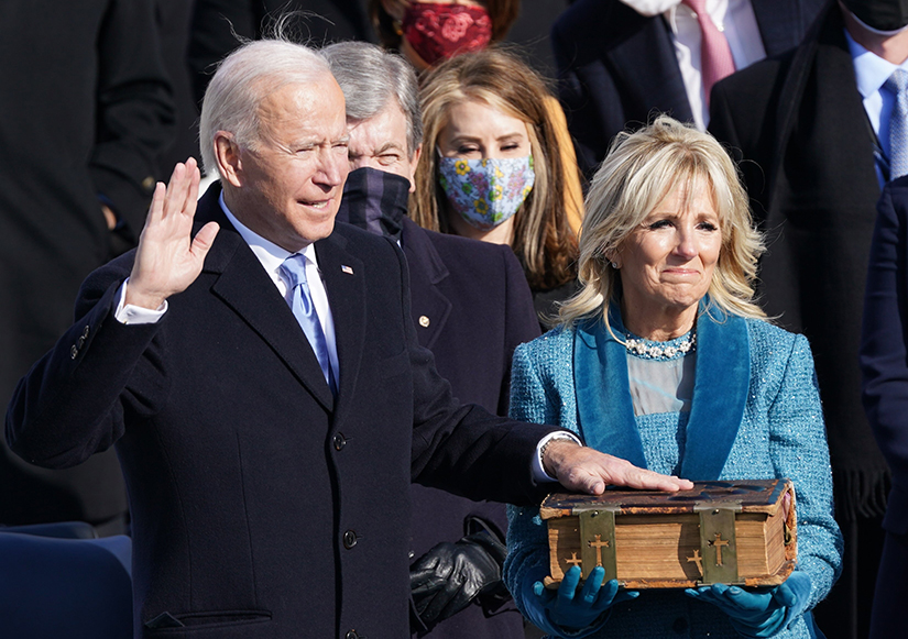 Joe Biden was sworn in as the 46th president of the United States as his wife, Jill Biden, holds a Bible on the West Front of the U.S. Capitol in Washington Jan. 20.