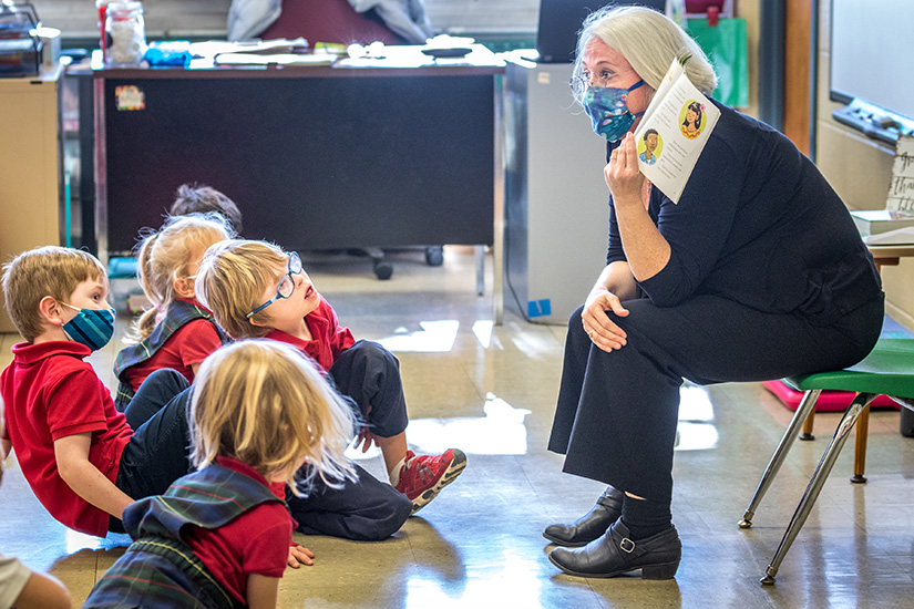 Director of Religious Education Jennifer Meehan taught Theology of the Body concepts to the junior kindergarten class at St. Mary Magdalen School in Brentwood Jan. 12.
