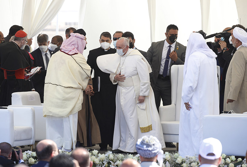 Pope Francis arrived for an interreligious meeting on the plain of Ur near Nasiriyah, Iraq, March 6.