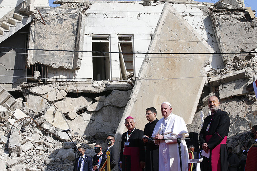 Pope Francis participated in a memorial prayer for the victims of the war at Hosh al-Bieaa (church square) in Mosul, Iraq, March 7.