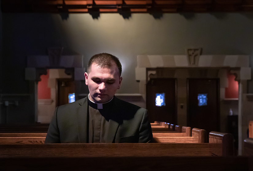 Donald Morris prayed the Liturgy of the Hours in the chapel at Kenrick-Glennon Seminary in Shrewsbury on April 22. Morris was to have been ordained to the transitional diaconate for the archdiocese on May 1 at the Cathedral Basilica of Saint Louis.