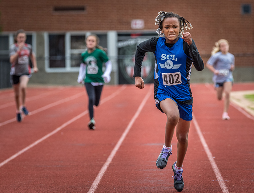 Halle Kay Shelton, a member of the St. Catherine Laboure track team, won the 200-meter dash with a time of 30.79 seconds at a CYC track meet on May 15 at Bishop DuBourg High School. CYC modified the spring track season to permit two meets with 17 teams and 575 participants.